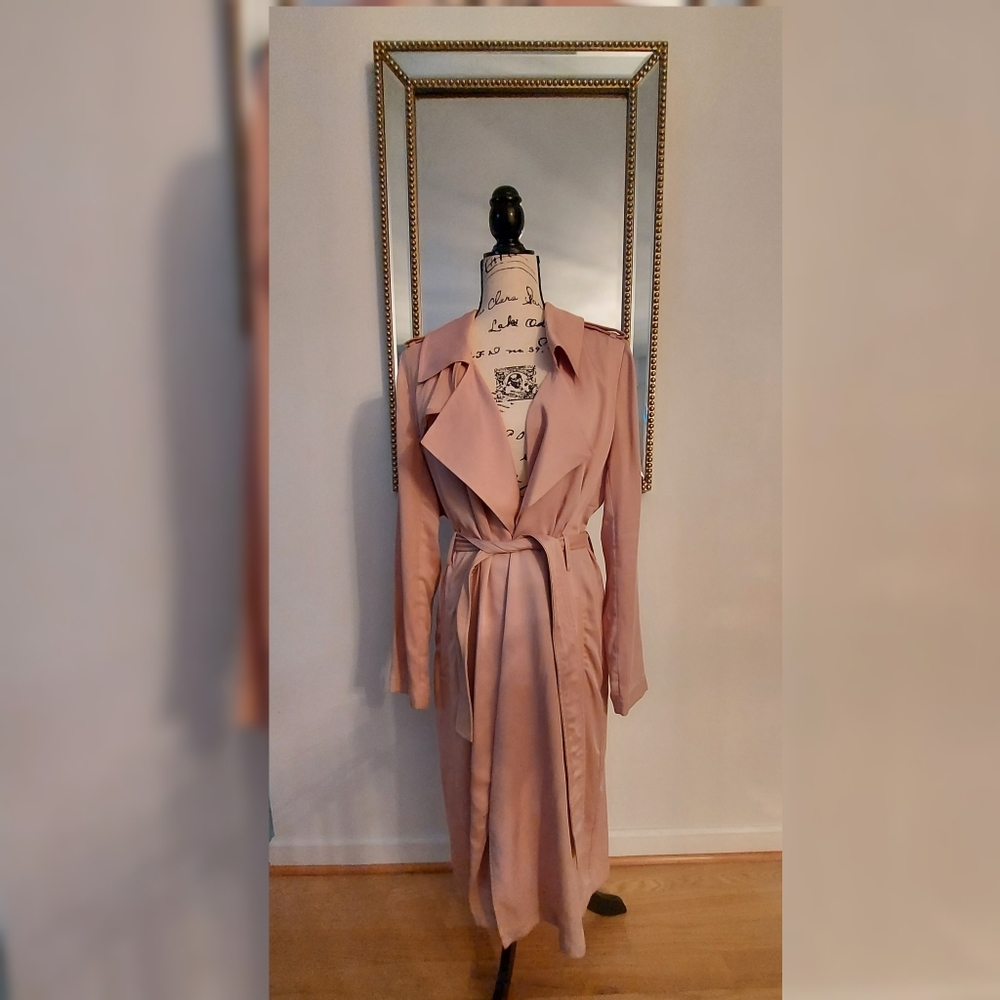 Badgley Mischka drapy pinkish nude Light Trench Jacket, large Spring!